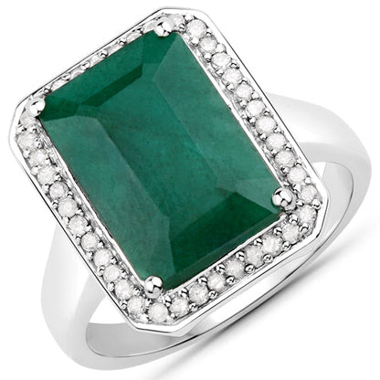 5.72 Carat Dyed Emerald and White Diamond .925 Sterling Silver Ring Bids.com