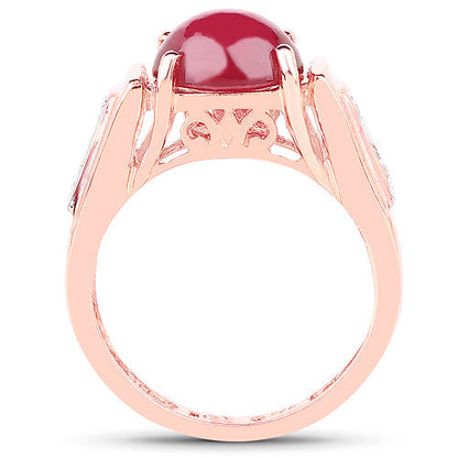 14K Rose Gold Plated 4.71 Carat Genuine Glass Filled Ruby and White Topaz .925 Sterling Silver Ring Bids.com
