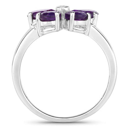 1.35 Carat Genuine Amethyst and Created White Sapphire .925 Sterling Silver Ring Bids.com