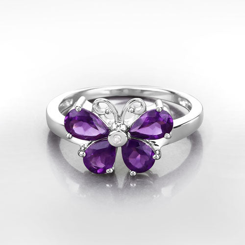 1.35 Carat Genuine Amethyst and Created White Sapphire .925 Sterling Silver Ring Bids.com