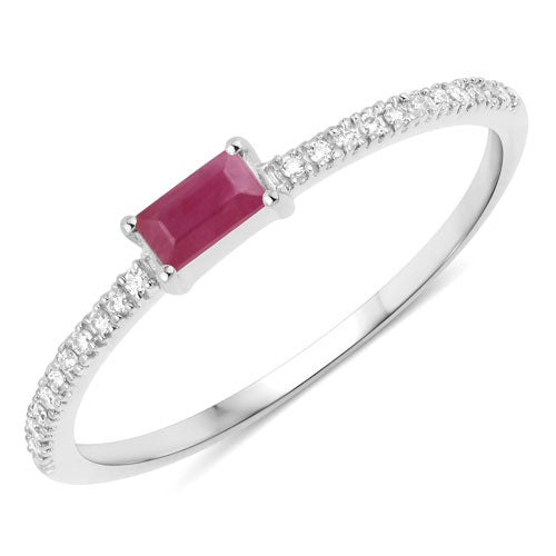 0.22 Carat Genuine Ruby and White Diamond 14K White Gold Ring Bids.com