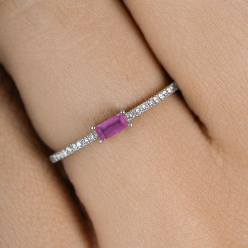 0.22 Carat Genuine Ruby and White Diamond 14K White Gold Ring Bids.com