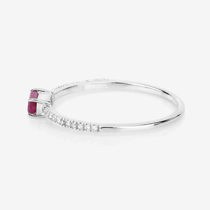 0.22 Carat Genuine Ruby and White Diamond 14K White Gold Ring Bids.com