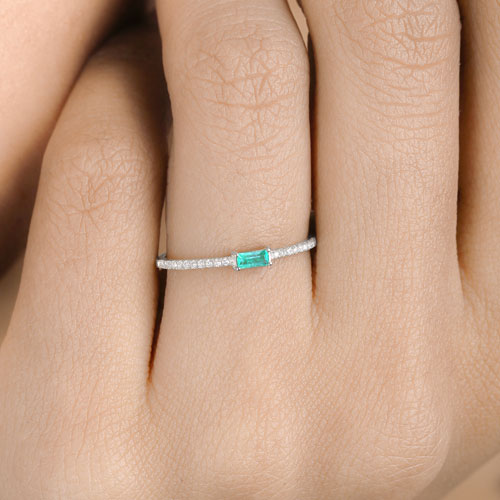 0.18 Carat Genuine Zambian Emerald and White Diamond 14K White Gold Ring Bids.com