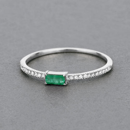 0.18 Carat Genuine Zambian Emerald and White Diamond 14K White Gold Ring Bids.com