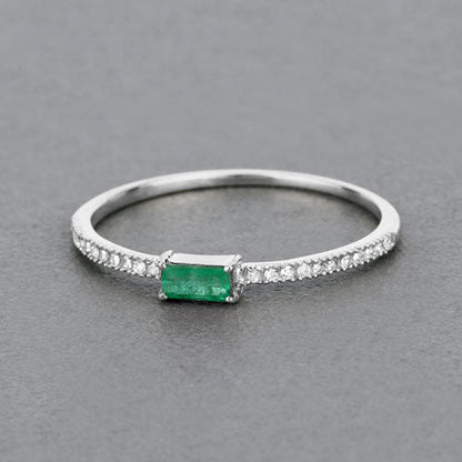 0.18 Carat Genuine Zambian Emerald and White Diamond 14K White Gold Ring Bids.com