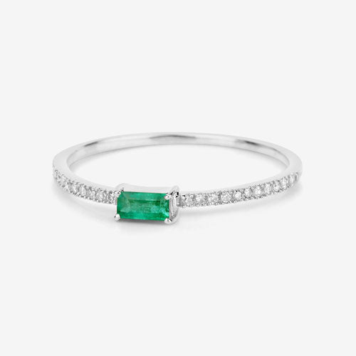 0.18 Carat Genuine Zambian Emerald and White Diamond 14K White Gold Ring Bids.com