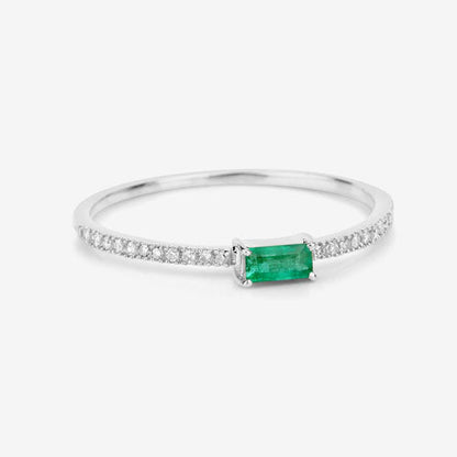 0.18 Carat Genuine Zambian Emerald and White Diamond 14K White Gold Ring Bids.com