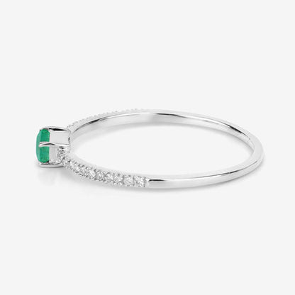 0.18 Carat Genuine Zambian Emerald and White Diamond 14K White Gold Ring Bids.com