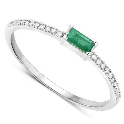 0.18 Carat Genuine Zambian Emerald and White Diamond 14K White Gold Ring Bids.com