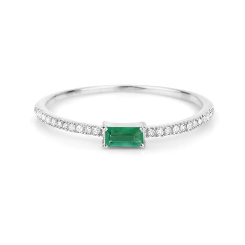 0.18 Carat Genuine Zambian Emerald and White Diamond 14K White Gold Ring Bids.com