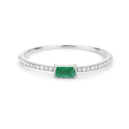 0.18 Carat Genuine Zambian Emerald and White Diamond 14K White Gold Ring Bids.com