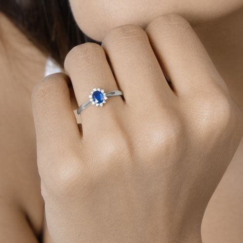 0.44 Carat Genuine Blue Sapphire and White Diamond 14K White Gold Ring Bids.com