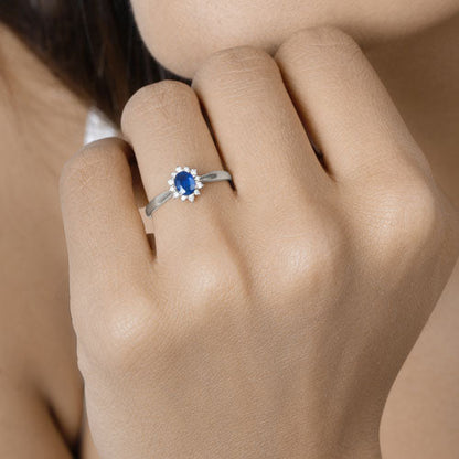 0.44 Carat Genuine Blue Sapphire and White Diamond 14K White Gold Ring Bids.com