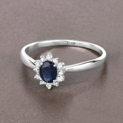 0.44 Carat Genuine Blue Sapphire and White Diamond 14K White Gold Ring Bids.com