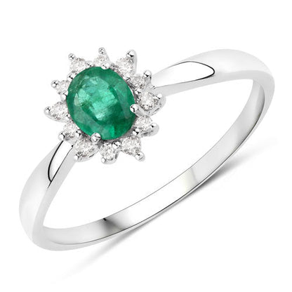 0.40 Carat Genuine Zambian Emerald and White Diamond 14K White Gold Ring Bids.com