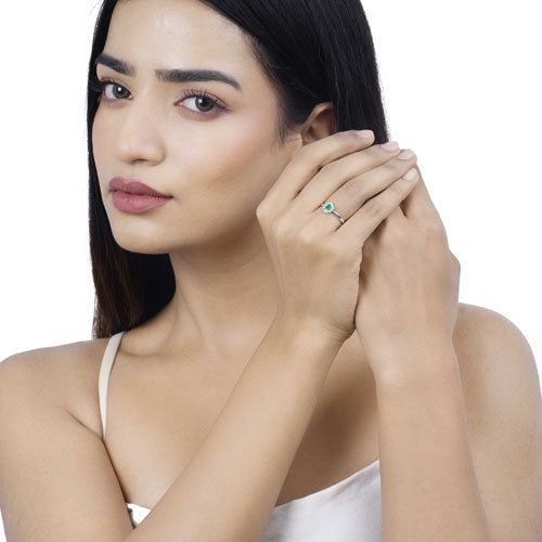 0.40 Carat Genuine Zambian Emerald and White Diamond 14K White Gold Ring Bids.com