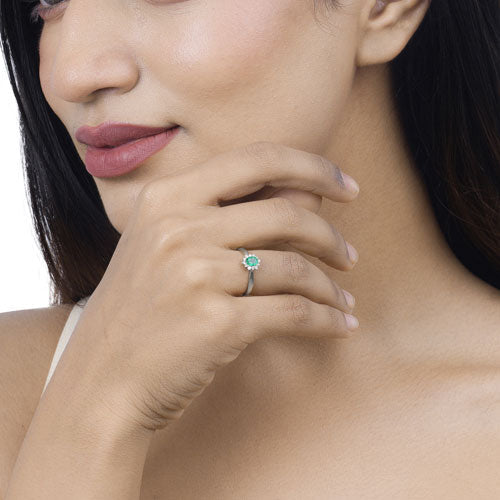 0.40 Carat Genuine Zambian Emerald and White Diamond 14K White Gold Ring Bids.com