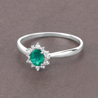 0.40 Carat Genuine Zambian Emerald and White Diamond 14K White Gold Ring Bids.com