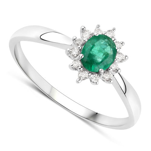 0.40 Carat Genuine Zambian Emerald and White Diamond 14K White Gold Ring Bids.com