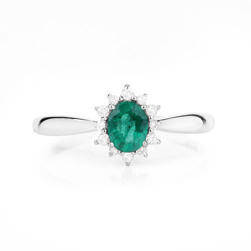 0.40 Carat Genuine Zambian Emerald and White Diamond 14K White Gold Ring Bids.com