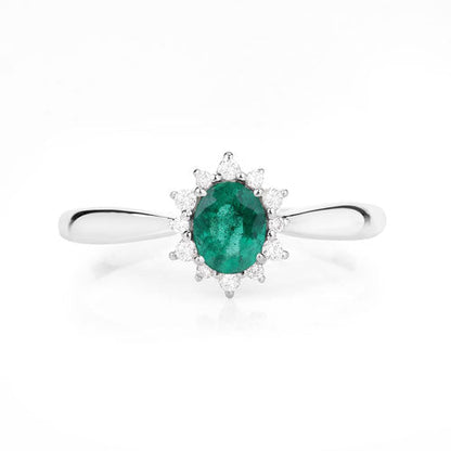 0.40 Carat Genuine Zambian Emerald and White Diamond 14K White Gold Ring Bids.com