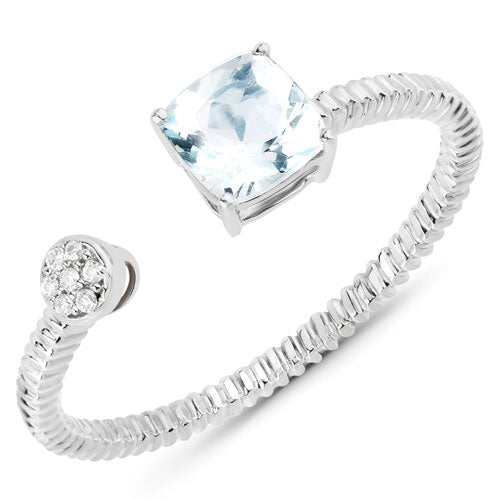 0.52 Carat Genuine Aquamarine and White Diamond 14K White Gold Ring Bids.com