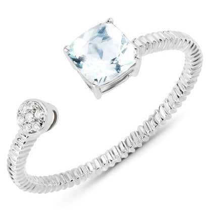 0.52 Carat Genuine Aquamarine and White Diamond 14K White Gold Ring Bids.com