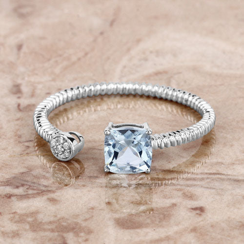 0.52 Carat Genuine Aquamarine and White Diamond 14K White Gold Ring Bids.com