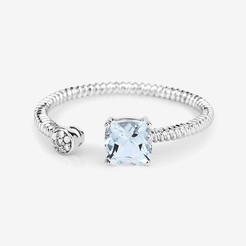 0.52 Carat Genuine Aquamarine and White Diamond 14K White Gold Ring Bids.com