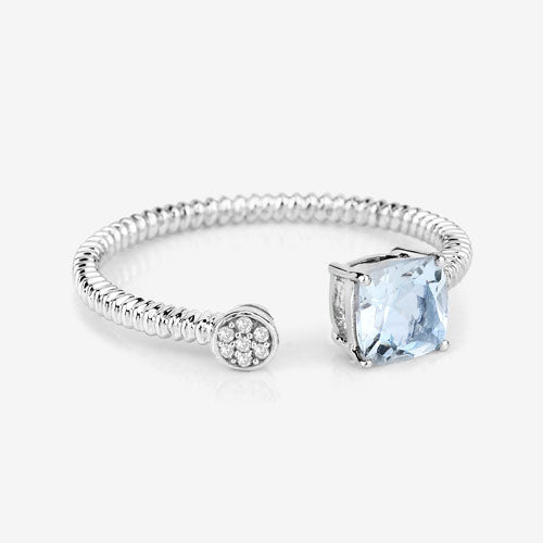 0.52 Carat Genuine Aquamarine and White Diamond 14K White Gold Ring Bids.com