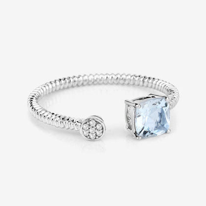 0.52 Carat Genuine Aquamarine and White Diamond 14K White Gold Ring Bids.com