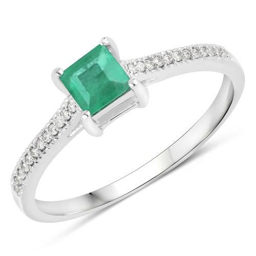 0.67 Carat Genuine Zambian Emerald and White Diamond 14K White Gold Ring Bids.com