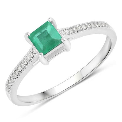0.67 Carat Genuine Zambian Emerald and White Diamond 14K White Gold Ring Bids.com