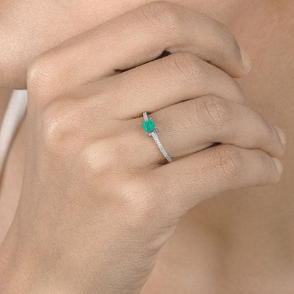 0.67 Carat Genuine Zambian Emerald and White Diamond 14K White Gold Ring Bids.com