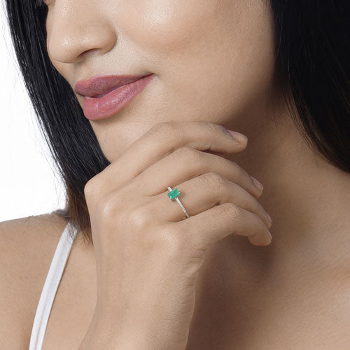 0.67 Carat Genuine Zambian Emerald and White Diamond 14K White Gold Ring Bids.com