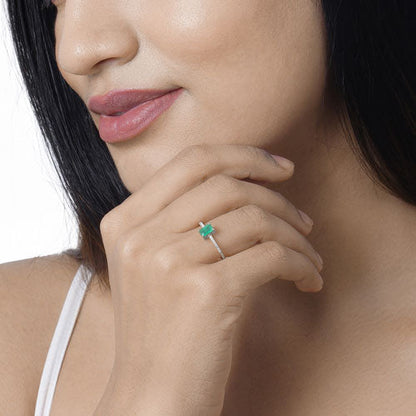 0.67 Carat Genuine Zambian Emerald and White Diamond 14K White Gold Ring Bids.com