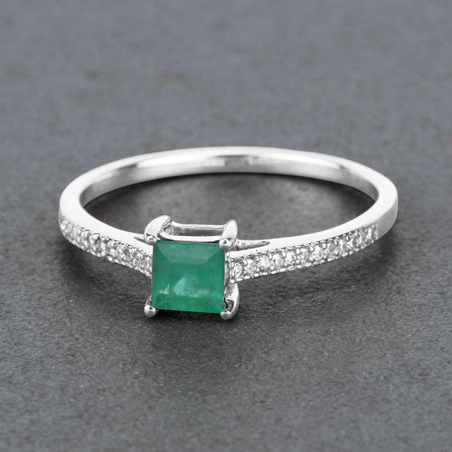 0.67 Carat Genuine Zambian Emerald and White Diamond 14K White Gold Ring Bids.com