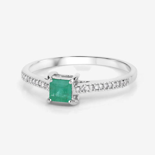 0.67 Carat Genuine Zambian Emerald and White Diamond 14K White Gold Ring Bids.com