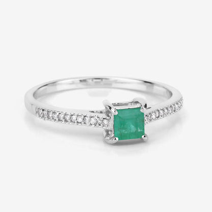0.67 Carat Genuine Zambian Emerald and White Diamond 14K White Gold Ring Bids.com