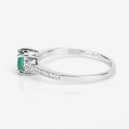0.67 Carat Genuine Zambian Emerald and White Diamond 14K White Gold Ring Bids.com