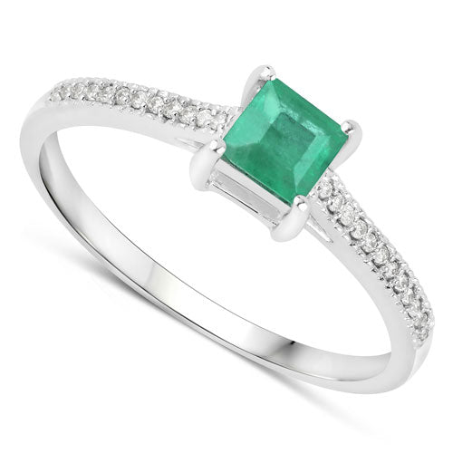 0.67 Carat Genuine Zambian Emerald and White Diamond 14K White Gold Ring Bids.com