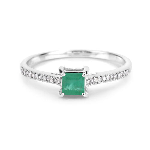 0.67 Carat Genuine Zambian Emerald and White Diamond 14K White Gold Ring Bids.com