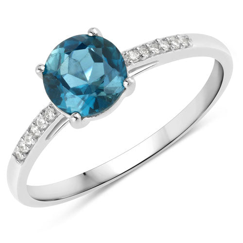 1.05 Carat Genuine London Blue Topaz and White Diamond 14K White Gold Ring Bids.com