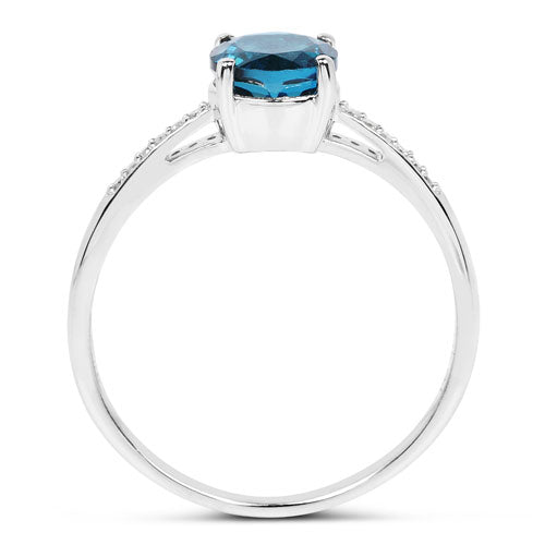 1.05 Carat Genuine London Blue Topaz and White Diamond 14K White Gold Ring Bids.com