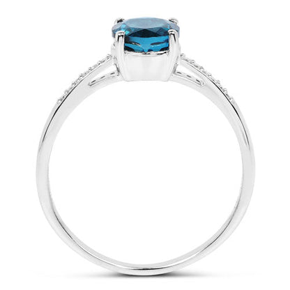 1.05 Carat Genuine London Blue Topaz and White Diamond 14K White Gold Ring Bids.com