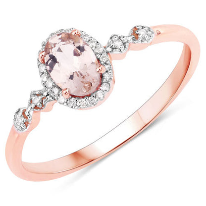 0.48 Carat Genuine Morganite and White Diamond 10K Rose Gold Ring Bids.com