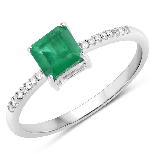 0.64 Carat Genuine Zambian Emerald and White Diamond 14K White Gold Ring Bids.com