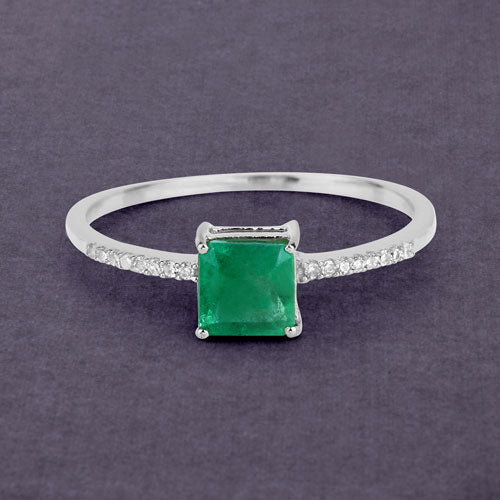 0.64 Carat Genuine Zambian Emerald and White Diamond 14K White Gold Ring Bids.com
