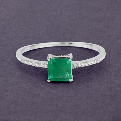 0.64 Carat Genuine Zambian Emerald and White Diamond 14K White Gold Ring Bids.com